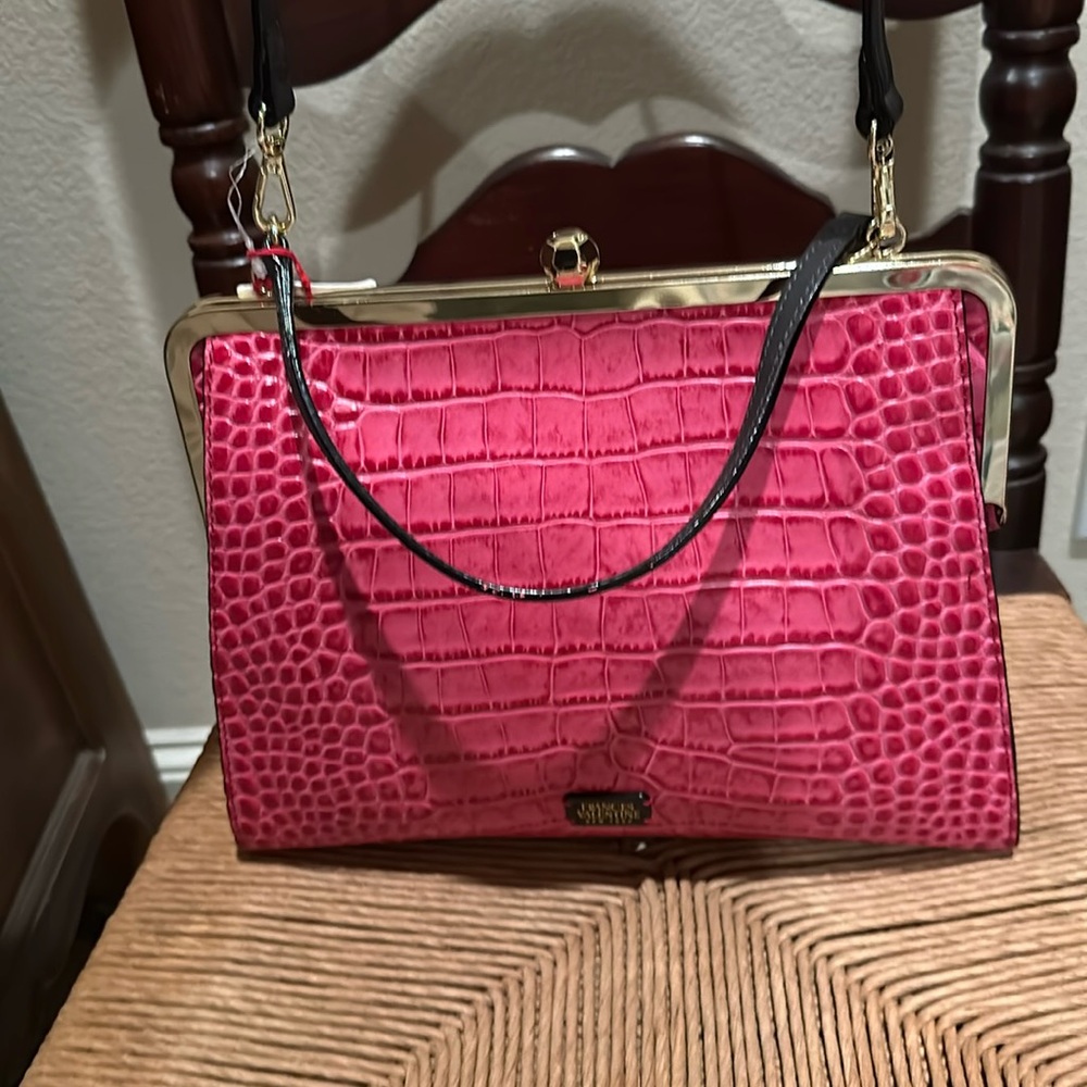 Frances Valentine Jackie Lizard Embossed Leather Frame Handbag in Pink